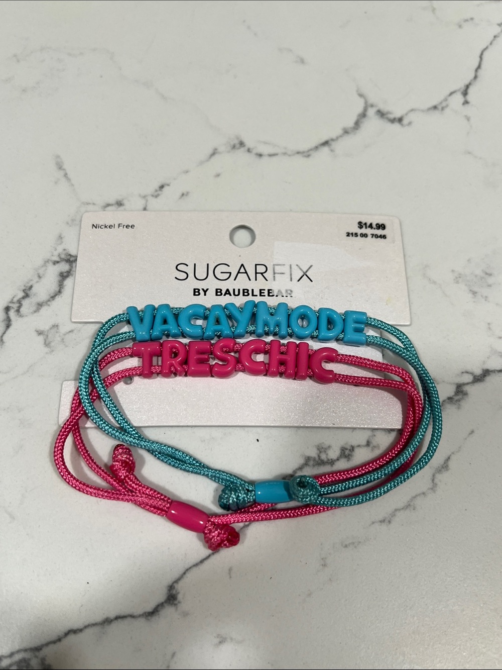 Set of 2 Women’s Baublebar"VACAYMODE" & "TRESCHIC" Blue and Pink Bracelet Set